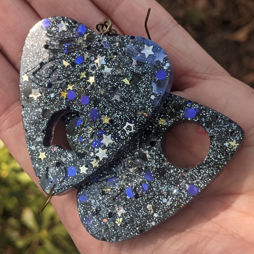 Black purple Ouija planchette handmade earrings